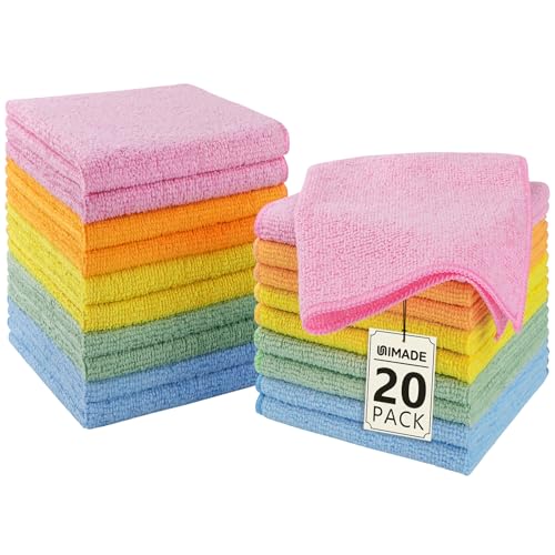 UNIMADE Washcloths 20 Pack Face Towels 12 x 12 Highly Soft Wash Cloths and Hand Towels Fast Drying MultiPurpose Microfiber Cleansing Cloths for Bathroom Hotel Spa and Salon Multicolor - Image 1
