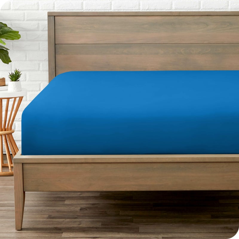 Bare Home Bare Home Fitted Bottom Sheet Twin XL Size - Premium 1800 Microfiber - Ultra-Soft Hotel Luxury - Deep Pocket - Durable and Long Lasting (Twin XL  Medium Blue)  - Image 1