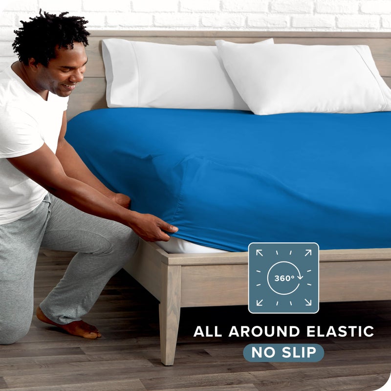 Bare Home Bare Home Fitted Bottom Sheet Twin XL Size - Premium 1800 Microfiber - Ultra-Soft Hotel Luxury - Deep Pocket - Durable and Long Lasting (Twin XL  Medium Blue)  - Image 3