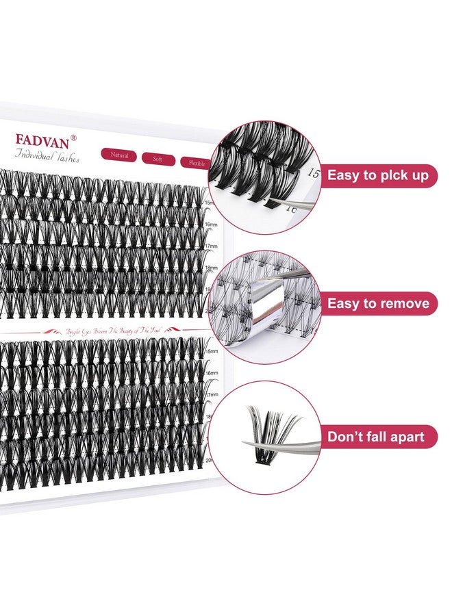 FADVAN Lash Clusters 240Pcs Individual Lashes 40D 50D 1520Mm Mixed D Curl 0.07 Cluster Lashes Natural Soft Wispy False Eyelashes Diy Eyelash Extensions At Home By Fadvan (40D+50D0.07D 1520Mm) - Image 2