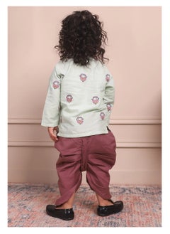 Polka Tots Polka Tots Full Sleeves Rickshaw Embroidery Angrakha with Dhoti - Green  - Image 3