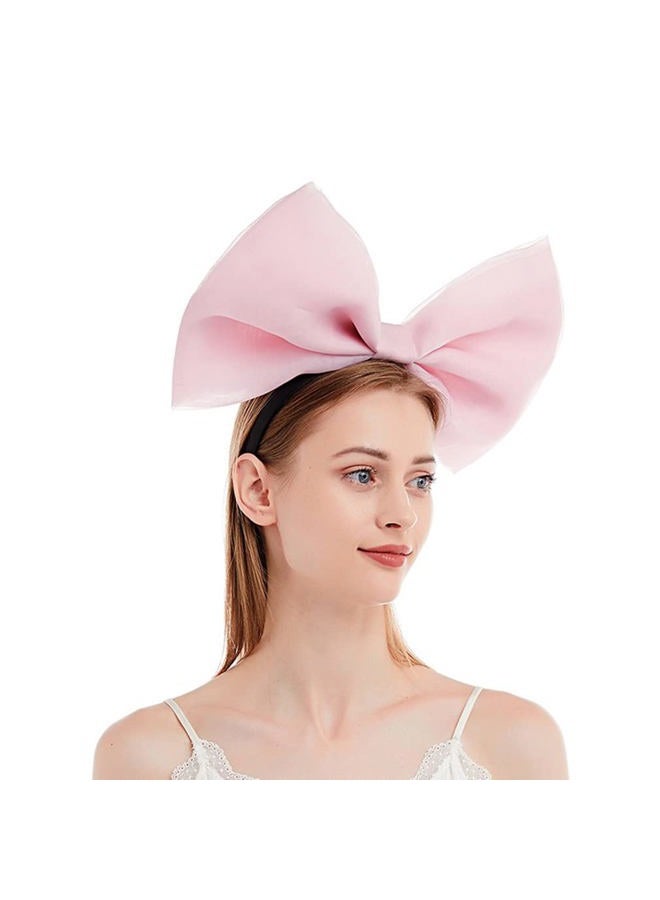 Light Pink Exaggerated Bow Headband Women Holiday Party Performance Props Hairband Hair Accessories - Image 4
