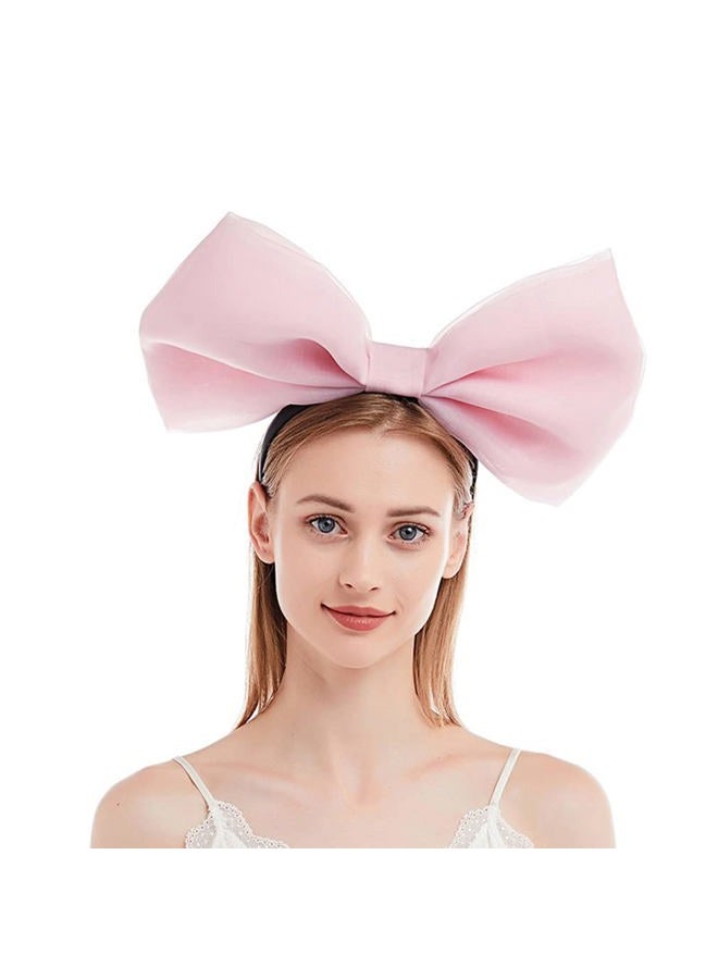 Light Pink Exaggerated Bow Headband Women Holiday Party Performance Props Hairband Hair Accessories - Image 3