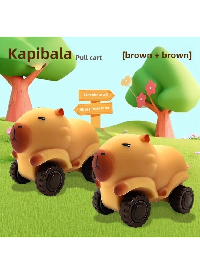 Internet Celebrity Explosions Kapi Balala Pull Cart Stretching Deformation Funny Pinch Music Rebound Decompression Toy Sliding Trolley-Color:Great Value Set Of Two❤Kapibala Truck (brown) + (brown)  - Image 1