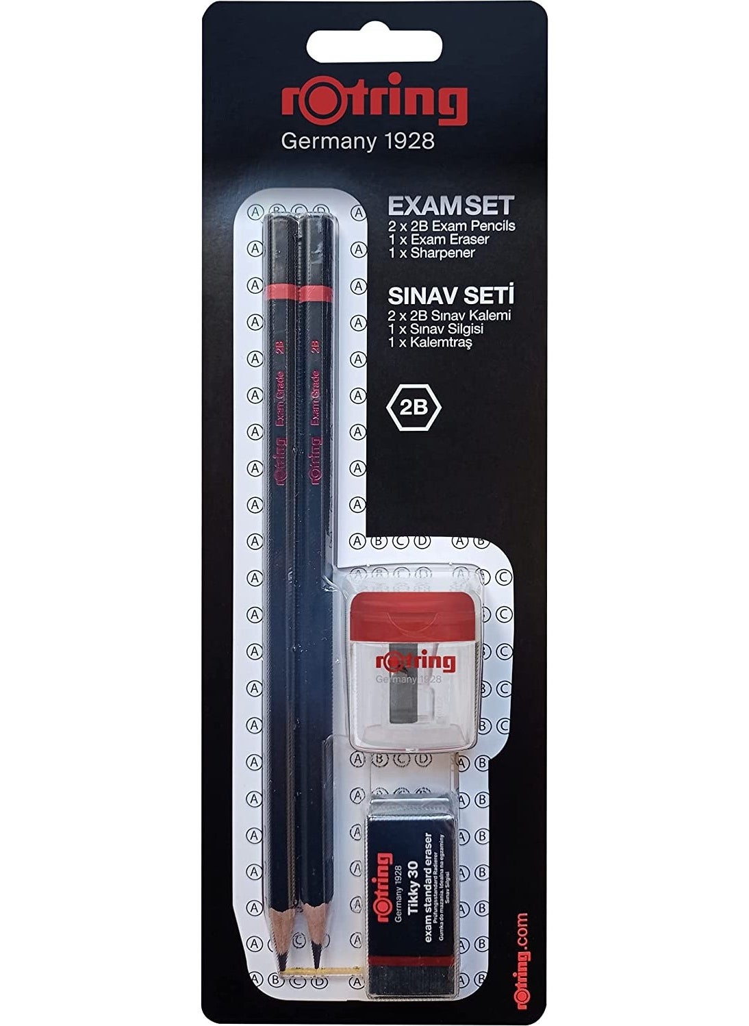 Rotring RO-2090068WK Exam Set - Exam Pencil, Eraser, Sharpener, Black 