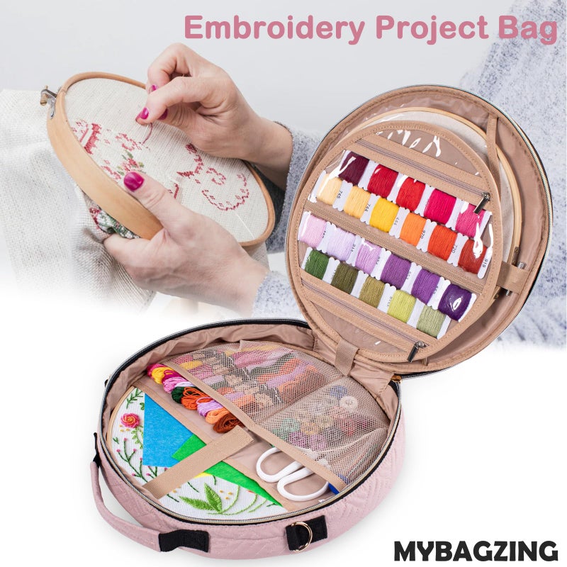 MYBAGZING | Round Embroidery Bag(Empty) - Embroidery Storage Bag -Cross Stitch Supplies Organizer with Multiple Pockets for Embroidery Kits, Cross Stitch Suppliers, Embroidery Floss (Bag Only) - Image 3