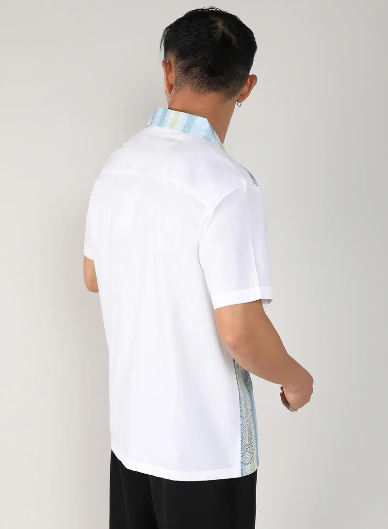 CAHOOT  Men's Light Blue & Pale Yellow Fish Eye Ethnic Shirt for Men | Best Price UAE