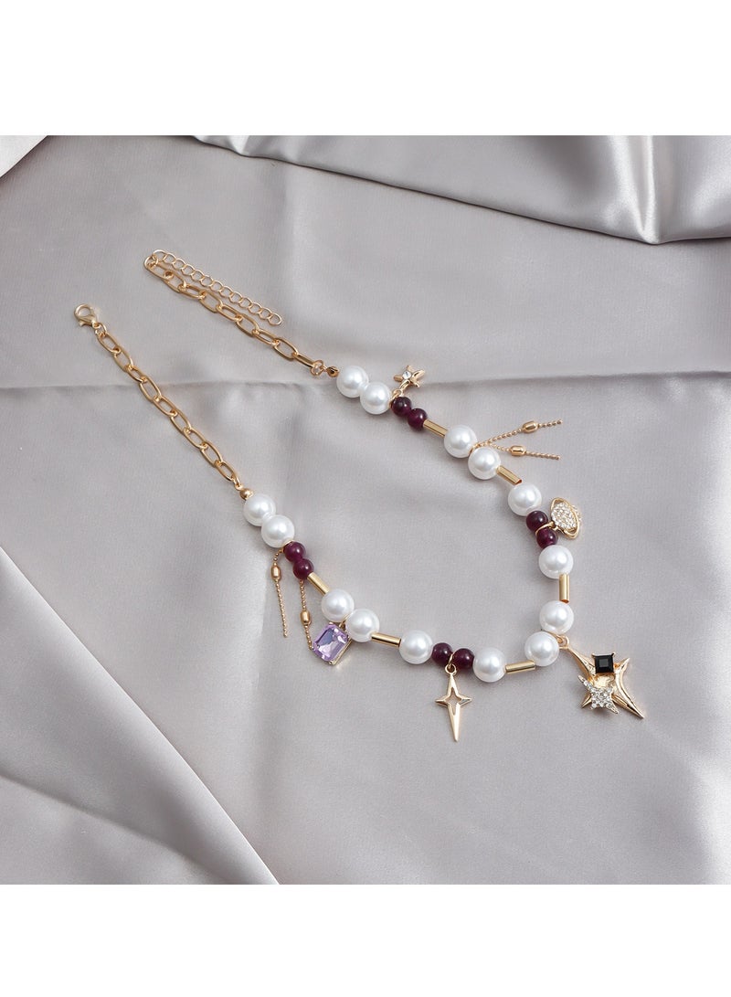 Elegant Pearl Beaded Necklace with Star Charm – Adjustable Length Jewelry for Eid & Vacation - Image 3