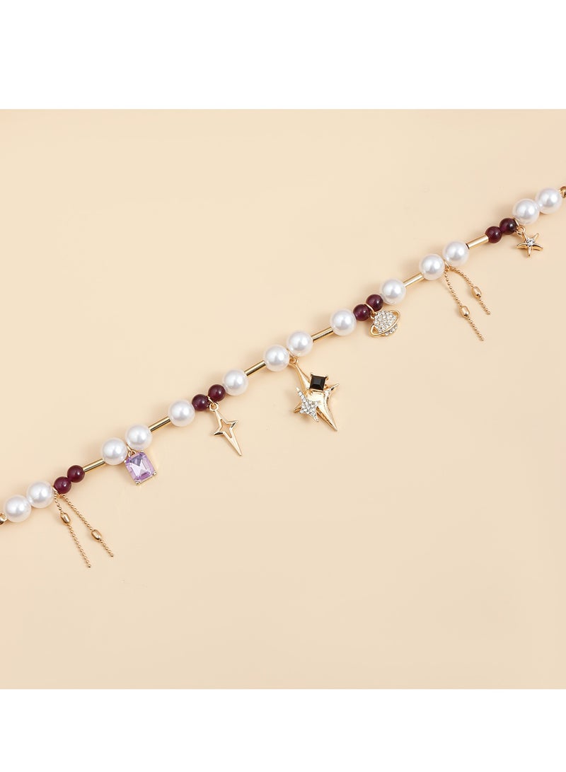 Elegant Pearl Beaded Necklace with Star Charm – Adjustable Length Jewelry for Eid & Vacation - Image 5