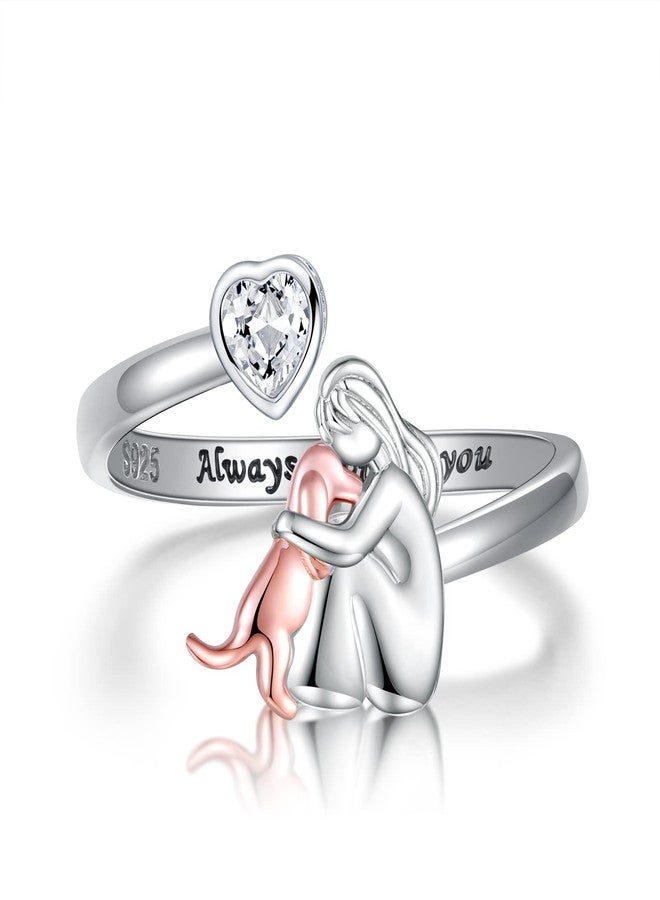 Apotie Sterling Silver Dog Ring for Her Always in My Heart Rings Puppy Mother Day Jewelry Gift for Mom Dog Lover - Image 1