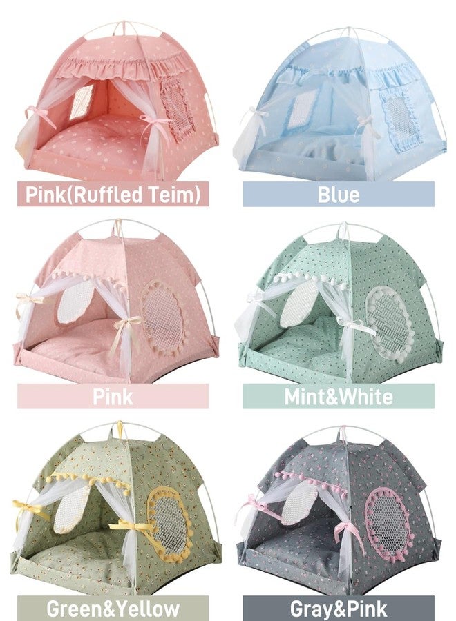سيلينا خيمة سرير للقطط من سيلينا، بيت للكلاب، للاستخدام الداخلي والخارجي، شبك دانتيل، نوافذ قابلة للتهوية، ستائر أبواب، عش محمول قابل للإزالة (صغير، وردي (مُكشكش)) - Image 5