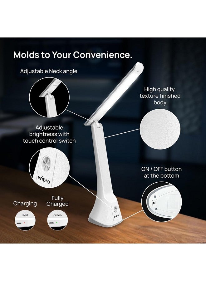 WIPRO Wipro 6W Rechargable Table lamp with 3 Grade dimming (TL2), USB-C Charging | LED Portable Desk Lamp for Study | Easy Touch Control | Adjustable Light Head|Premium Texture Design | Pack of 1  - Image 3