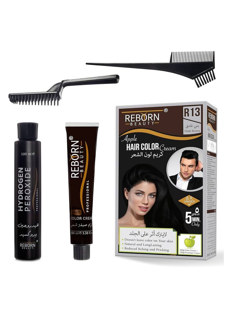 Reborn Beauty R13-Dark Brown Apple Hair Color Cream-200ml - 100g Color Cream + 100g Developer Cream - pzsku/Z769637E38ED8322A930AZ/45/_/1735045754/9bc49c2c-45fe-418c-a3c8-3d2fff2c5d08