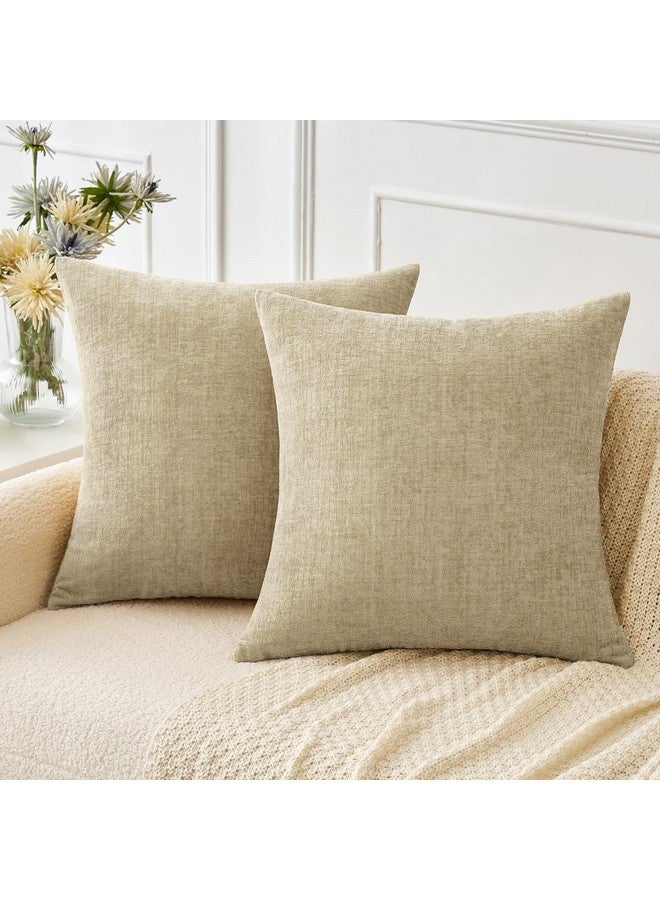 MIULEE Pack of 2 Beige Throw Pillow Covers 18x18 Inch Soft Chenille Pillow Covers for Sofa Living Room Couch Solid Dyed Cases Not Pillow Inserts - Image 1