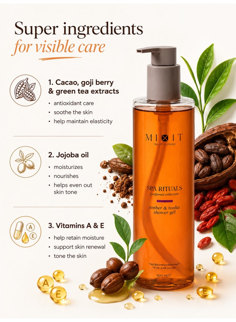 MIXIT Spa Rituals Amber & Tonka Perfumed Shower Gel, Moisturizing Body Wash with Pro-Vitamin B5, 500ml - Image 2