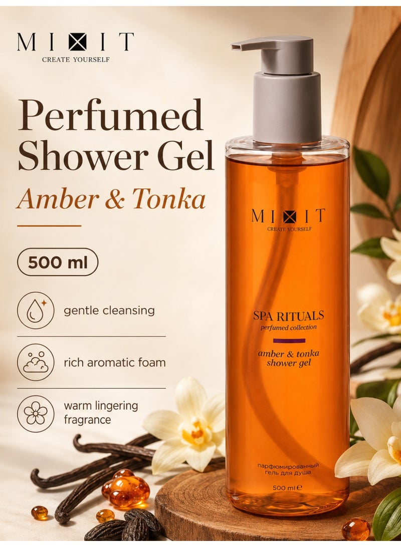 MIXIT Spa Rituals Amber & Tonka Perfumed Shower Gel, Moisturizing Body Wash with Pro-Vitamin B5, 500ml - Image 3