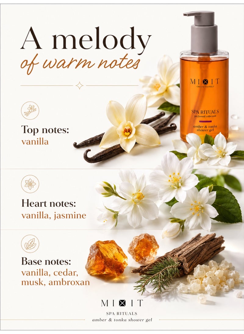MIXIT Spa Rituals Amber & Tonka Perfumed Shower Gel, Moisturizing Body Wash with Pro-Vitamin B5, 500ml - Image 4