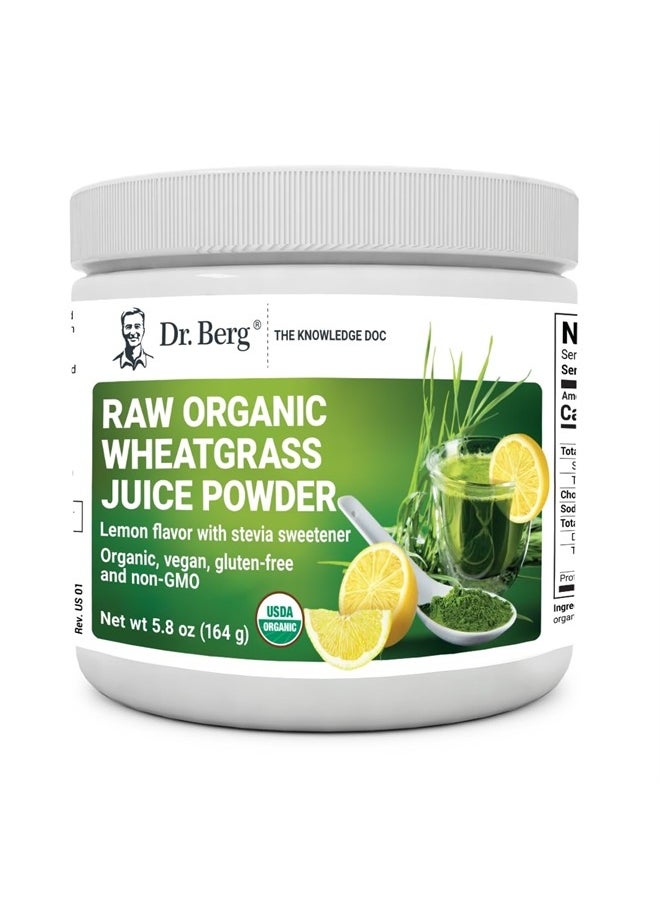 Dr. Bergs Nutritionals - Dr. Berg USDA Certified Organic Green Powder Superfood (60 Servings) - Made with Raw Wheatgrass Powder, Chlorophyll, Trace Minerals & Natural Enzymes - Non-GMO Green Superfood Powder - Lemon Flavor - Image 1