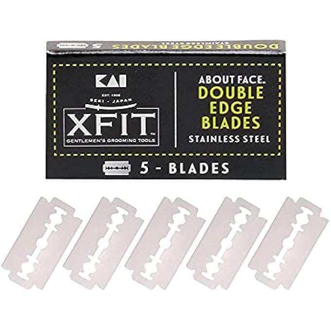 أبوت فيس شفرات حلاقة أمان مزدوجة الحواف من Kai Xfit 5 شفرات شفرات حلاقة متينة من الفولاذ المقاوم للصدأ مع حافة قطع فائقة للحلاقة الدقيقة استخدامات متعددة تناسب جميع شفرات الحلاقة DoubleEdge - Image 1