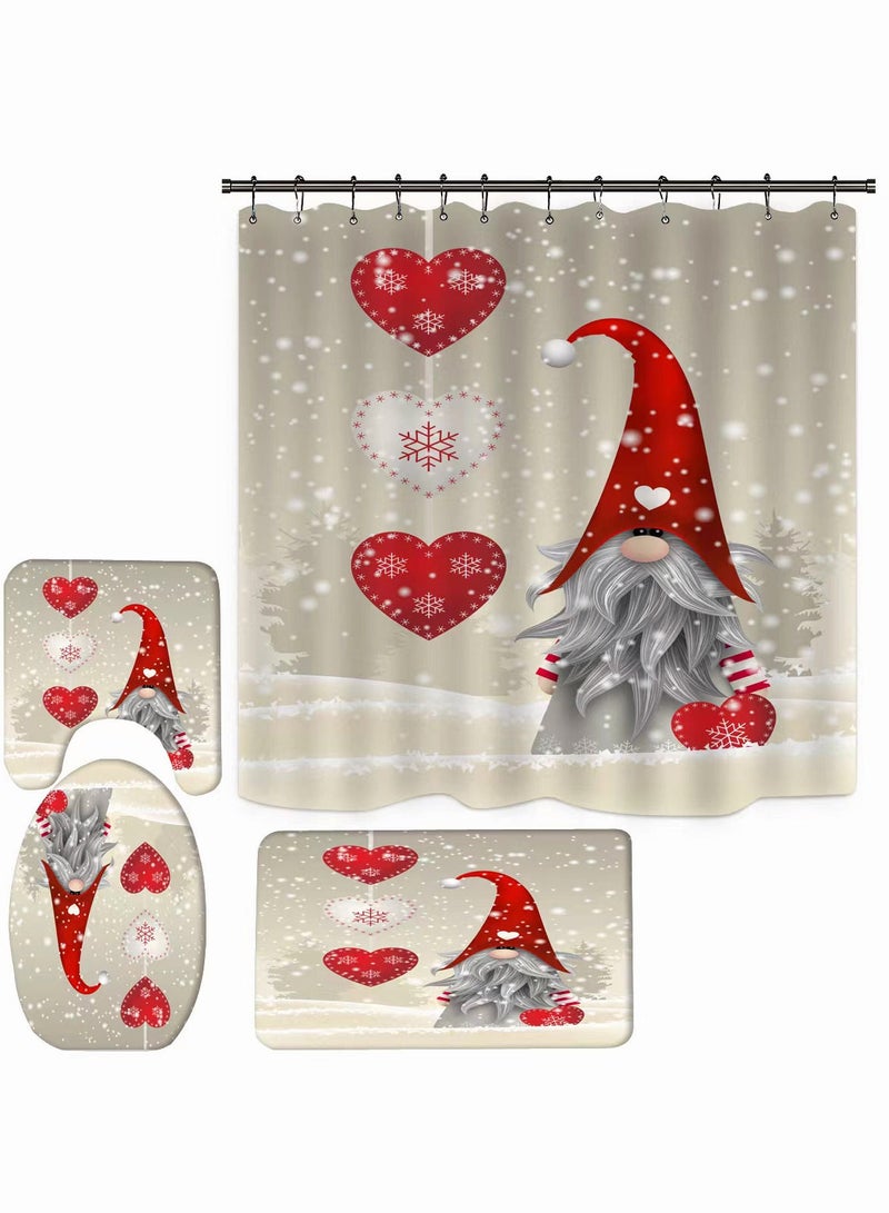 4-Pieces/Set Bathroom Household Supplies,Love Heart Pattern Bathroom Suit,Shower Curtain/Pedestal Rug/Toilet Lid Cover/Bath Mat Decor Set - Image 1