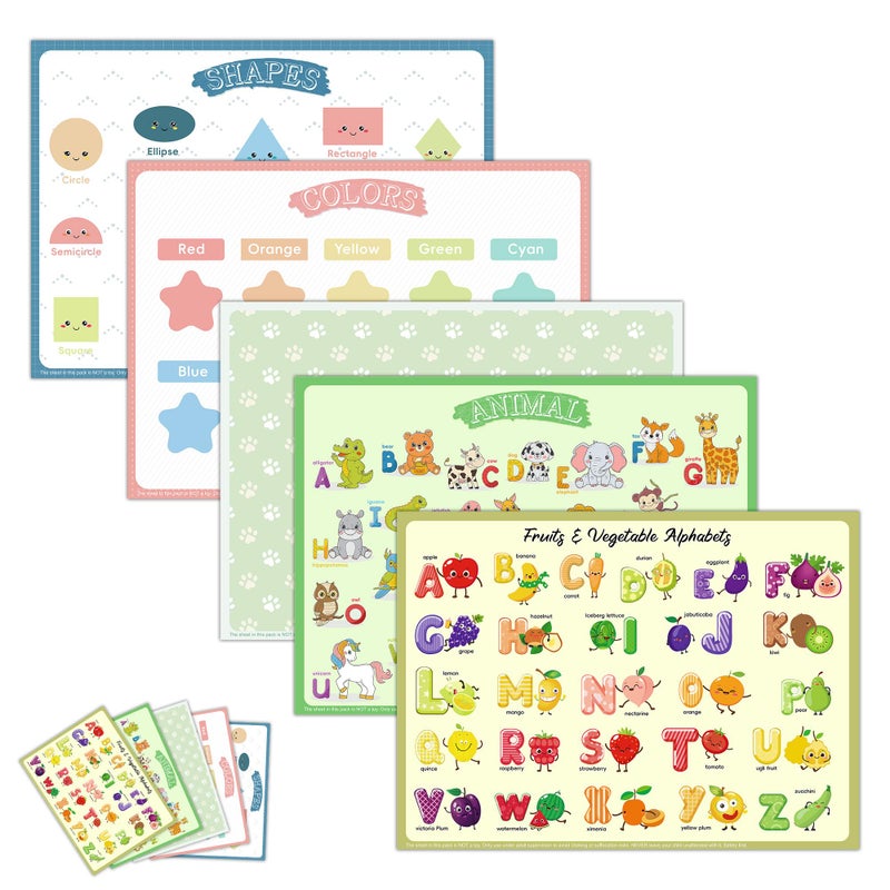 CartaChic Disposable Placemats for Baby & Toddlers â€“ Sticky Table Mats for Restaurants, Dining Table, Preschool & Parties â€“ 5 Fun Designs Animal, Fruit, Alphabet, Star & Shape â€“ 40-Pack, 12x16 Inches - Image 1