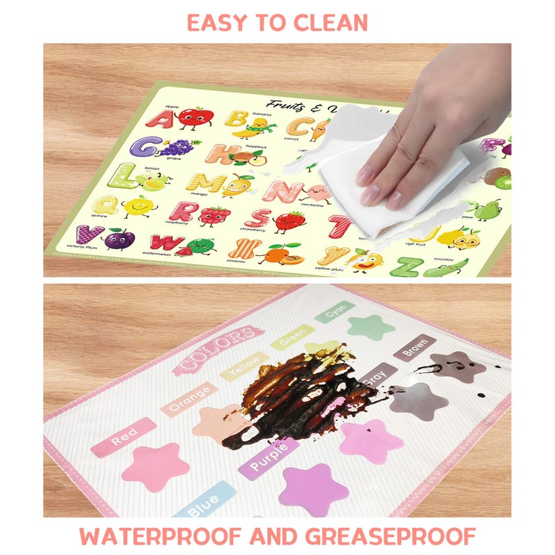 CartaChic Disposable Placemats for Baby & Toddlers â€“ Sticky Table Mats for Restaurants, Dining Table, Preschool & Parties â€“ 5 Fun Designs Animal, Fruit, Alphabet, Star & Shape â€“ 40-Pack, 12x16 Inches - Image 4