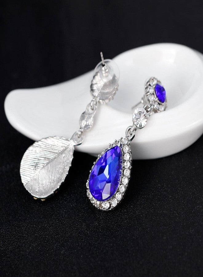 Ezing 3 PCS Blue Jewelry Set for Women Crystal Pendant Necklace Earring Ring (BLUE) - Image 4