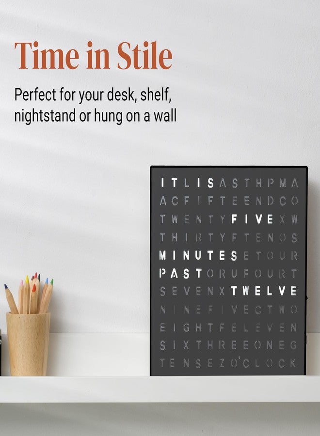 Stiles Word Clock, 8" by 8" Modern LED Desk Clock with USB Cable, Aluminum, Unique with Words, Contemporary, Living Room, Bedroom, Home, or Office Lightup Decor, Gift Item, Gray - Image 4