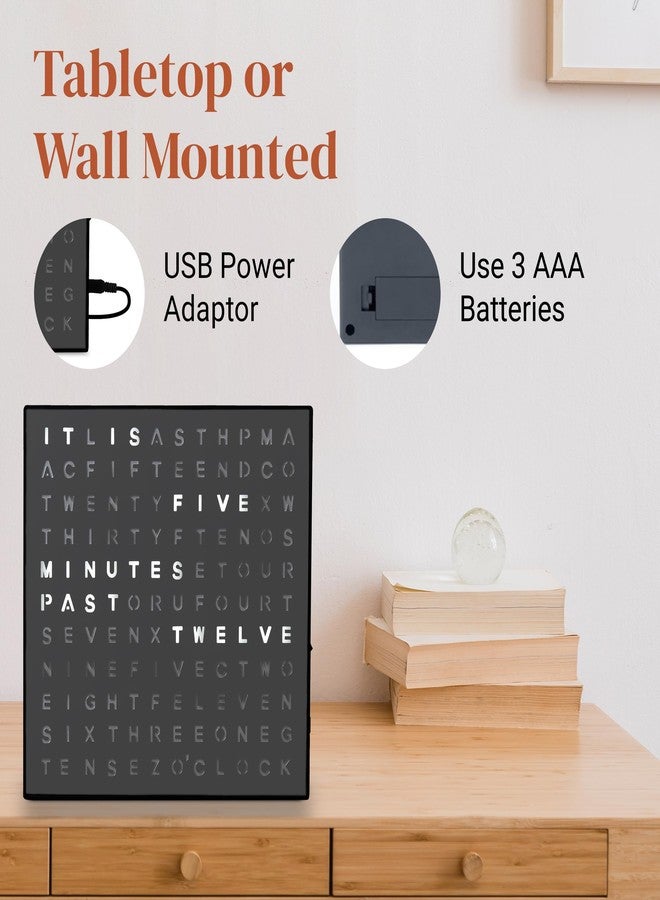 Stiles Word Clock, 8" by 8" Modern LED Desk Clock with USB Cable, Aluminum, Unique with Words, Contemporary, Living Room, Bedroom, Home, or Office Lightup Decor, Gift Item, Gray - Image 5
