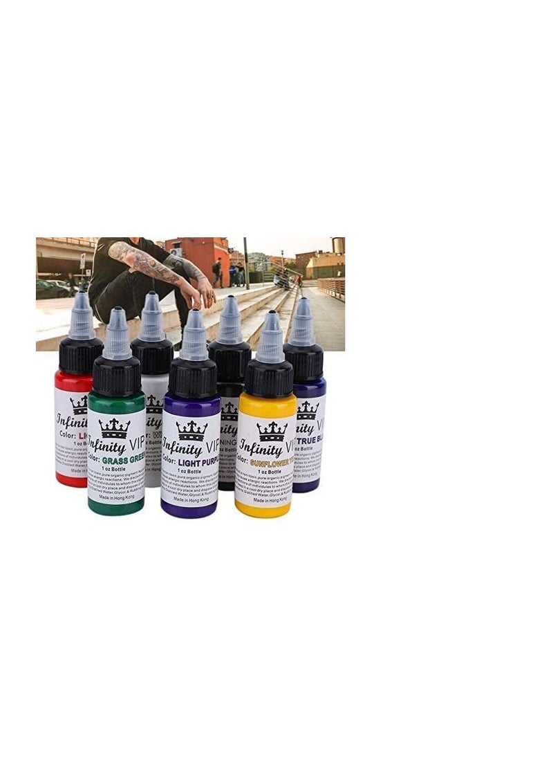 BLOOMING TIME - 7 Colors Tattoo Ink Set, Body Color Semi-permanent Tattoo Inks Set Professional Longlasting Eyeliner Eyebrow Lip Tattoo Pigment Ink Set for Tattoo Machine - Image 1