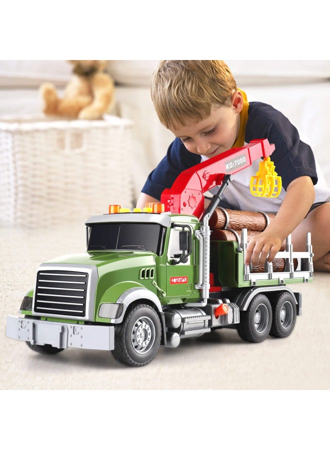 Dwi Dowellin Kids Toys for 3 4 5 6 7 Years Old Boys,15" Large Timber Truck with Loading Crane and 6 Trunks,Birthday Gifts for Boy Toddler Child - Image 1