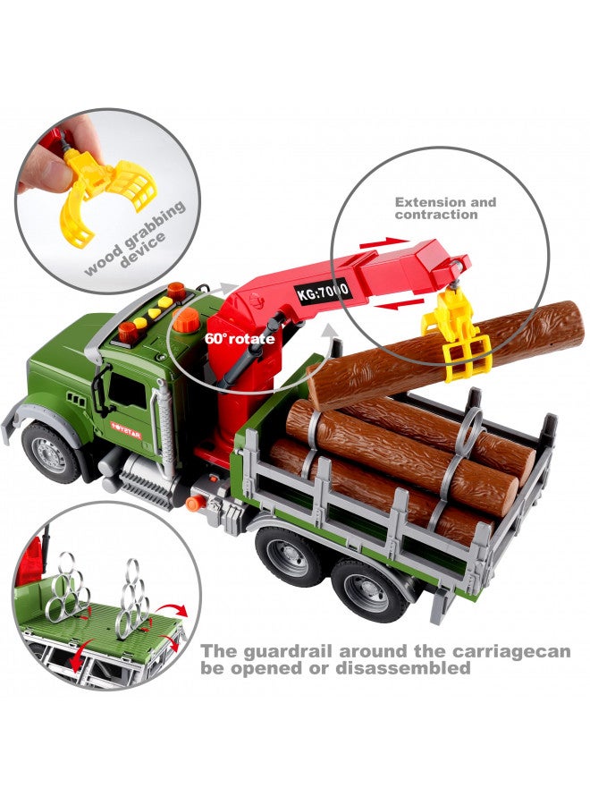 Dwi Dowellin Kids Toys for 3 4 5 6 7 Years Old Boys,15" Large Timber Truck with Loading Crane and 6 Trunks,Birthday Gifts for Boy Toddler Child - Image 4