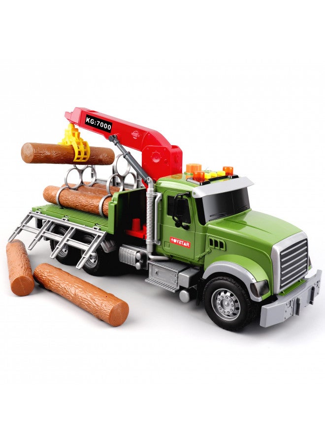 Dwi Dowellin Kids Toys for 3 4 5 6 7 Years Old Boys,15" Large Timber Truck with Loading Crane and 6 Trunks,Birthday Gifts for Boy Toddler Child - Image 2