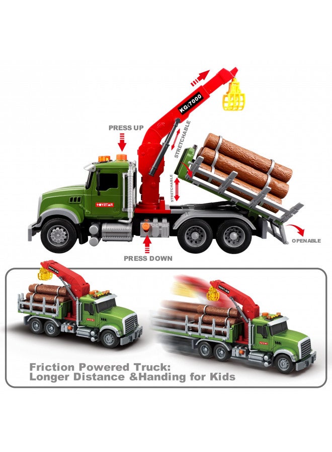 Dwi Dowellin Kids Toys for 3 4 5 6 7 Years Old Boys,15" Large Timber Truck with Loading Crane and 6 Trunks,Birthday Gifts for Boy Toddler Child - Image 3