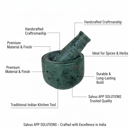 Salvus APP SOLUTIONS Italian Green Marble Mortar and Pestle Set – 4 Inch Handcrafted Stone Masher/Khalbatta for Kitchen Masala Grinding, Medicine & Home Decor (Granite, Green) - Image 3