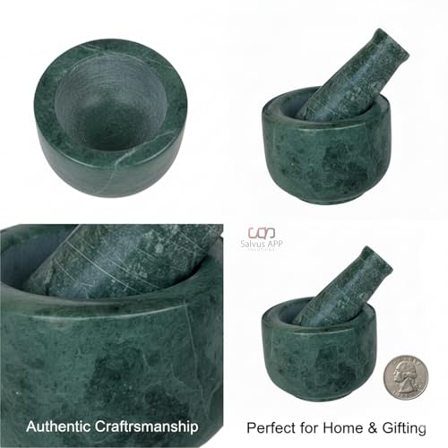 Salvus APP SOLUTIONS Italian Green Marble Mortar and Pestle Set – 4 Inch Handcrafted Stone Masher/Khalbatta for Kitchen Masala Grinding, Medicine & Home Decor (Granite, Green) - Image 5