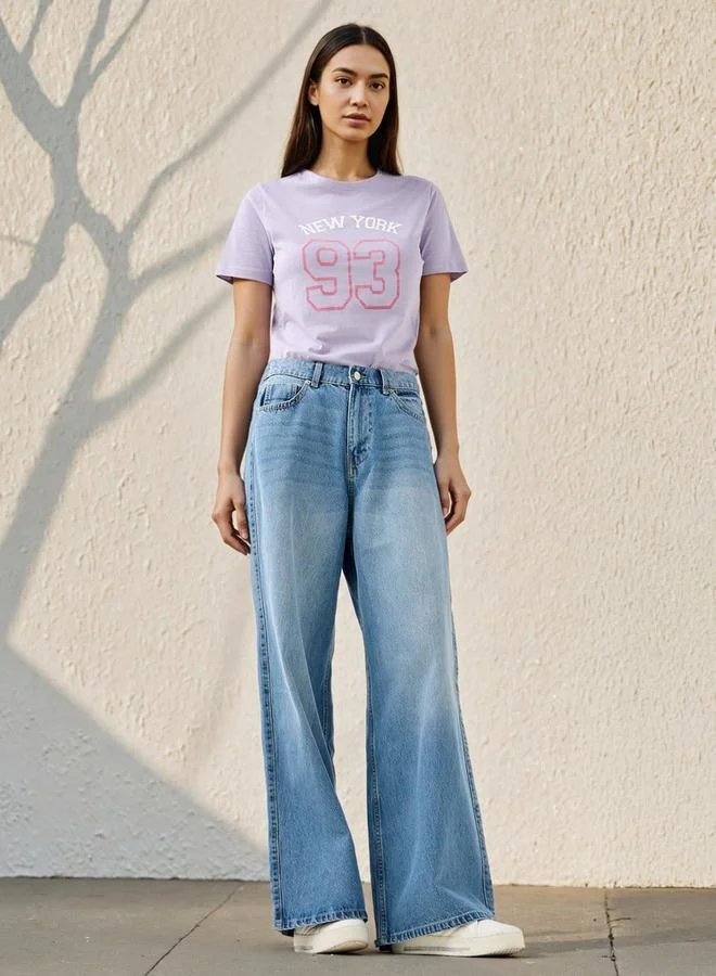 Splash FAV Varsity Print T-shirt with Crew Neck