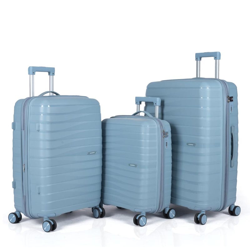 3-Piece Shatterproof Silicone Luggage Set, Durable Polypropylene Material, Elegant Geometric Design with Extra Expansion Zipper, Sky Blue - Image 1