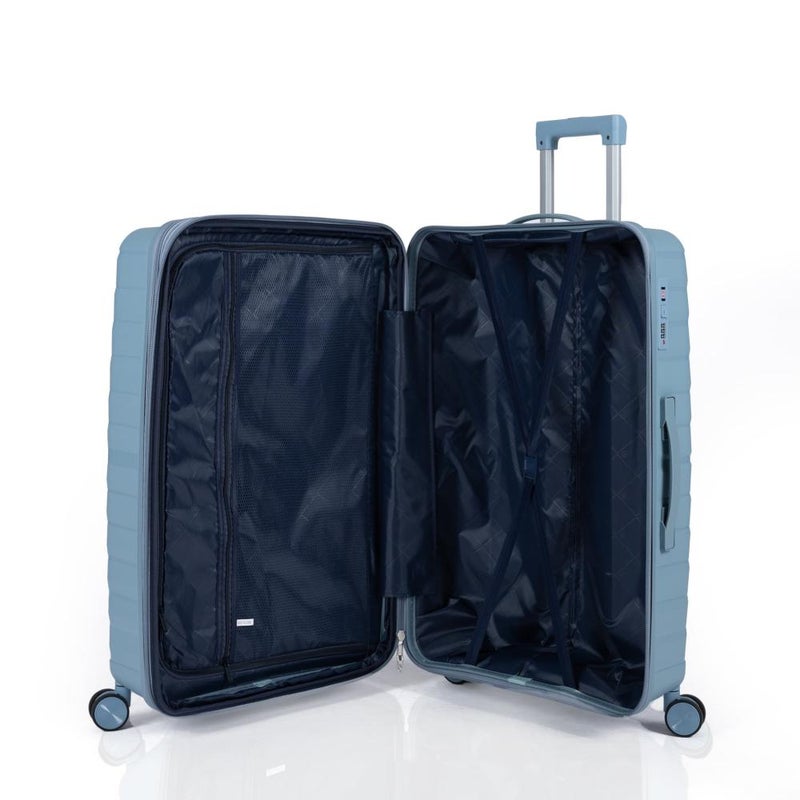 3-Piece Shatterproof Silicone Luggage Set, Durable Polypropylene Material, Elegant Geometric Design with Extra Expansion Zipper, Sky Blue - Image 3
