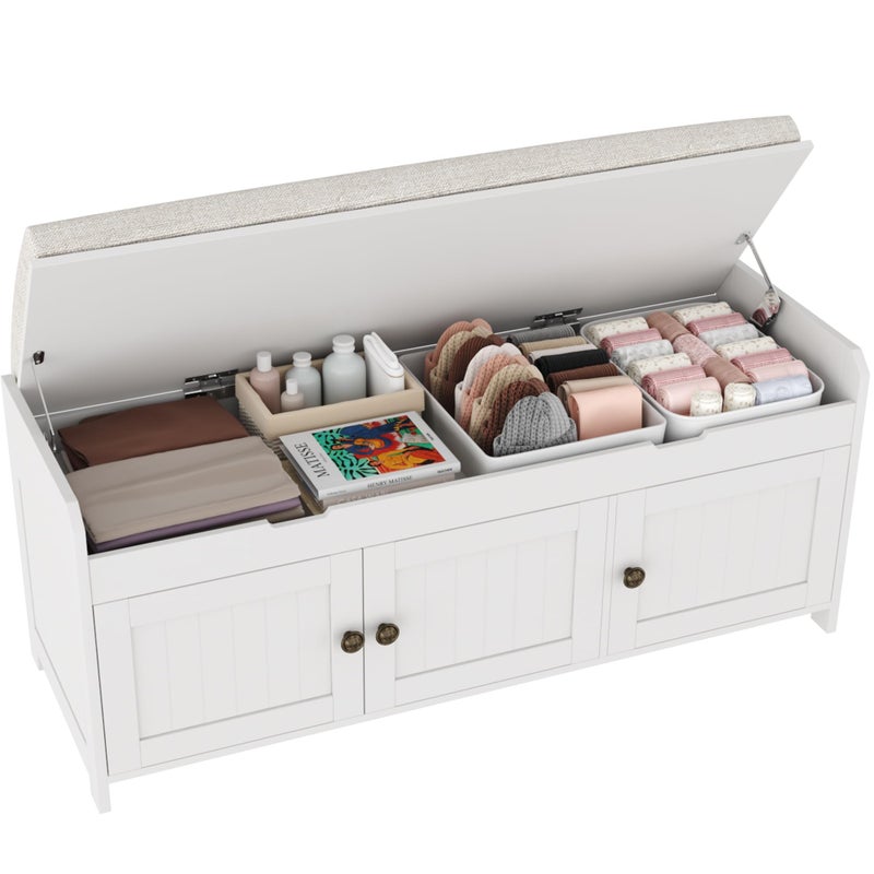 HOMEFORT HOMEFORT 413 Shoe Bench with Lift Top Storage Entryway Bench with Cushioned Seat Wooden End of Bed Bench Shoe Cabinet Bench with Hidden Storage Space for Bedroom HallwayWhite 