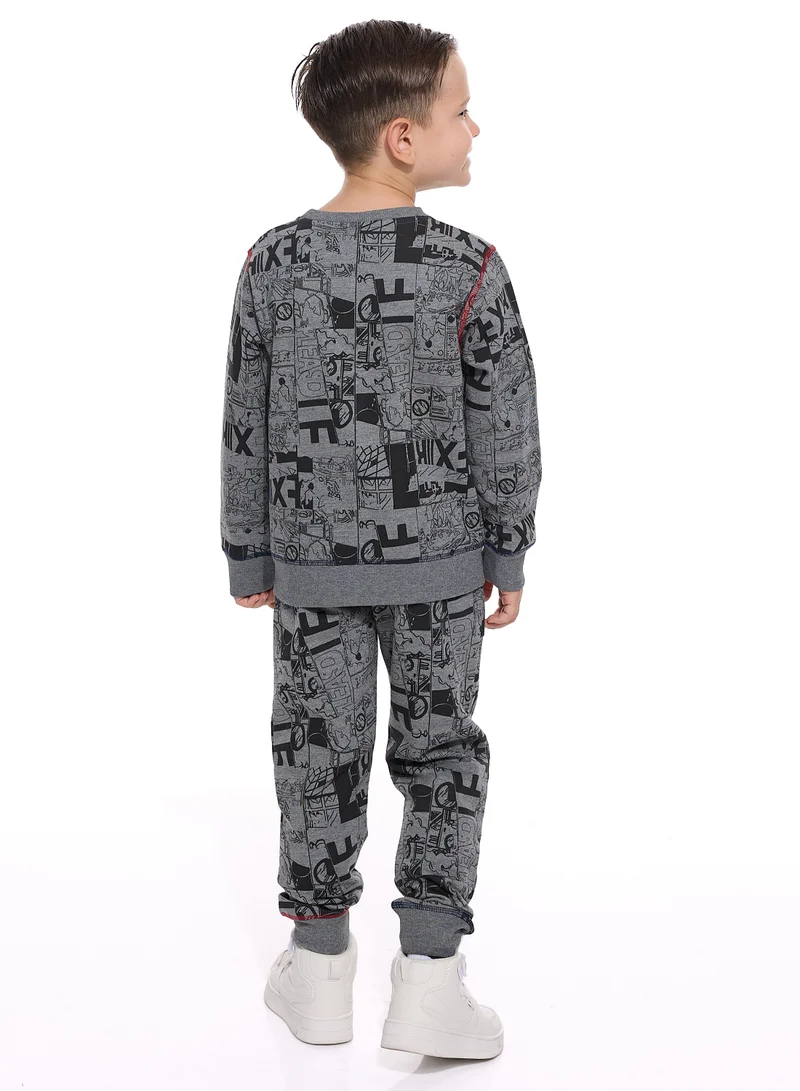victor and jane Boys' 2-Piece Printed Sweatshirt and Jogger Set (2 -8 yrs)  Grey