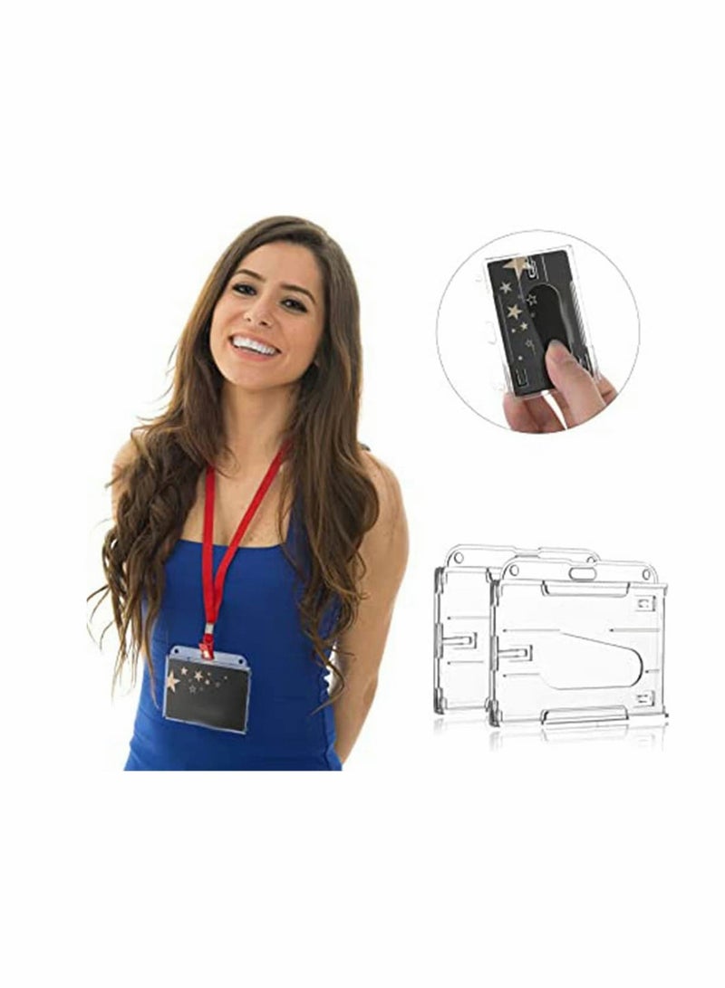 Excefore ID Card Badge Holder, 2 Pieces Clear Badge Holders Hard Plastic Card Holder ID Credit Card Protector with Thumb Slot - Image 2