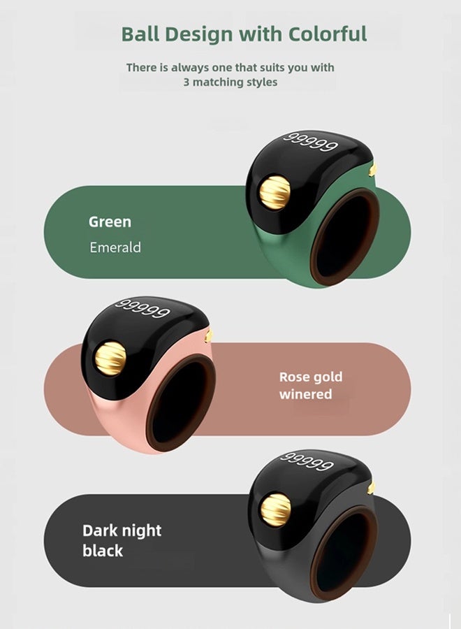 NIBEMINENT Portable Tasbeeh Ring with OLED Screen, Prayer Smart Counter with Silicone Ring, Automatic Counting, Comfortable for Daily Wear Green  - Image 4