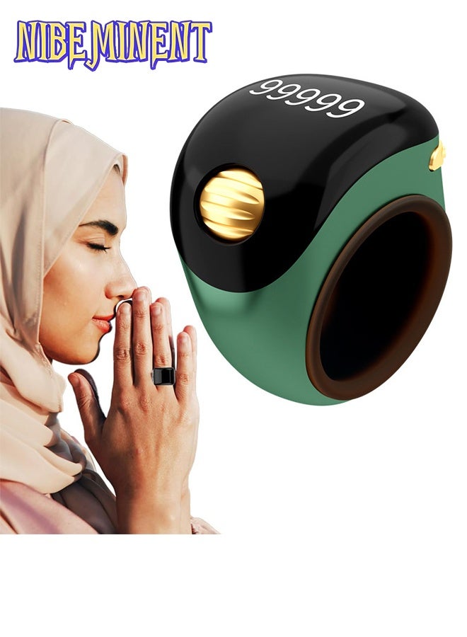 NIBEMINENT Portable Tasbeeh Ring with OLED Screen, Prayer Smart Counter with Silicone Ring, Automatic Counting, Comfortable for Daily Wear Green  - Image 1