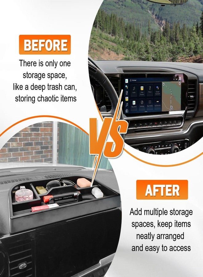 TACOBRO Interior Dashboard Storage Compatible with 2022-2025 Sierra/Silverado 1500 Accessories, 2024 2025 GMC Sierra/Chevy Silverado 2500HD/3500HD Dash Mounted Organizer Tissue Holder Tray - Image 2