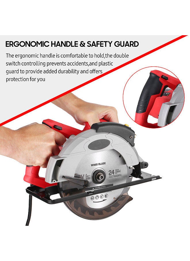 Generic - 12A 5500RPM Corded Circular Saw with 7-1/4'' Circular Saw Blade and Laser Guide Max Cutting Depth 2.45'' (90°), 1.81'' (45°) for Wood and Log Cutting 3 Blades EU - Image 1