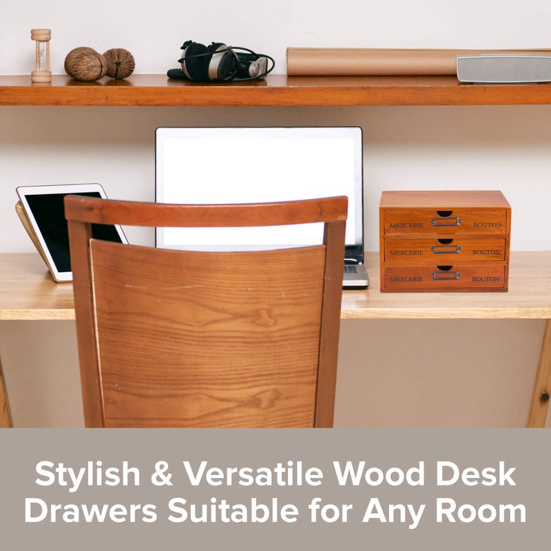 Primo Supply Vintage 3-Drawer Organizer for Desk - Wooden Box with 3 Storage Drawers - Solid Wood Table Top Filing Cabinet for Organization and Storage - Paper Organizer - Rustic Desk Organizers and Accessories - Image 4
