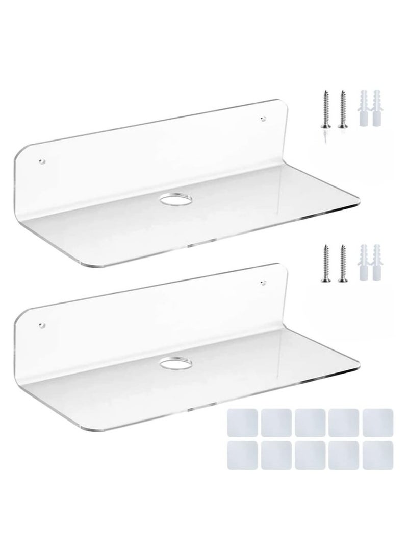 TPGP 2Pcs Acrylic Floating Wall Shelf Self Adhesive 9 Inch, Stick on Shelves Damage-Free Expand Wall Space, Clear Small Wall Shelf  - Image 1