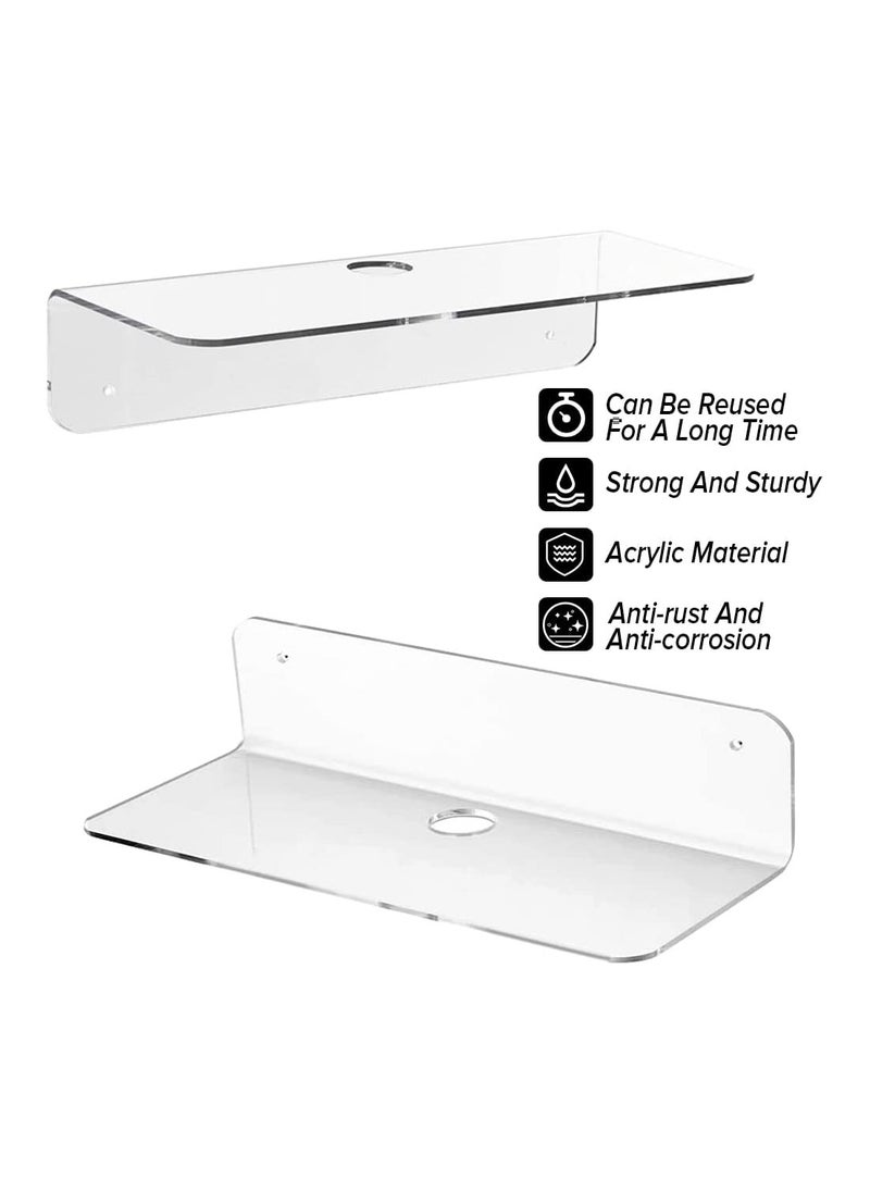 TPGP 2Pcs Acrylic Floating Wall Shelf Self Adhesive 9 Inch, Stick on Shelves Damage-Free Expand Wall Space, Clear Small Wall Shelf  - Image 2