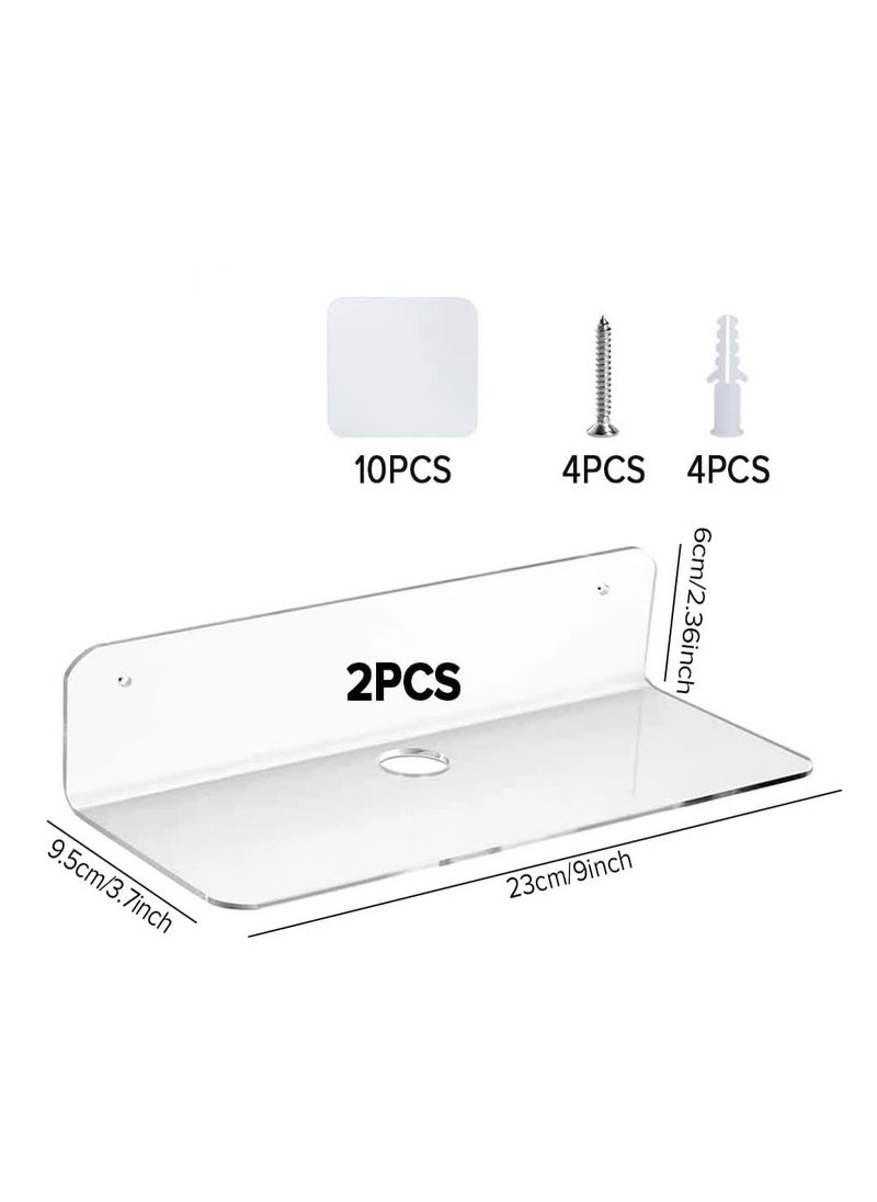 TPGP 2Pcs Acrylic Floating Wall Shelf Self Adhesive 9 Inch, Stick on Shelves Damage-Free Expand Wall Space, Clear Small Wall Shelf  - Image 3